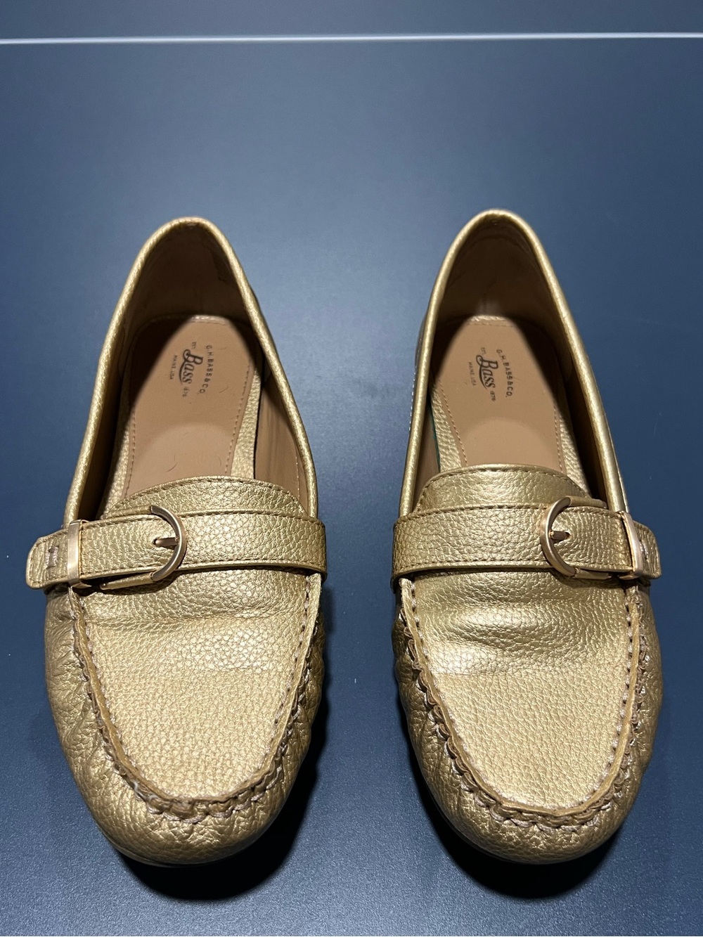 G.H. Bass & Co. Betsy - Metallic Gold Leather Buckle Loafers